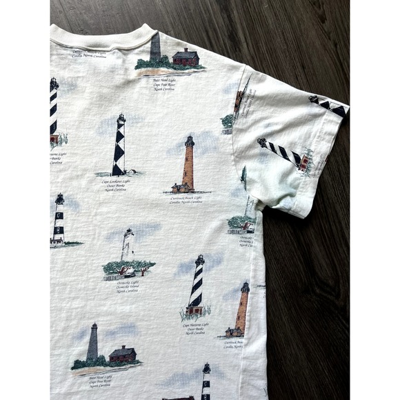 Vintage Art Unlimited North Carolina Lighthouse AOP Shirt M NC 90s Cape Fear - Picture 12 of 12
